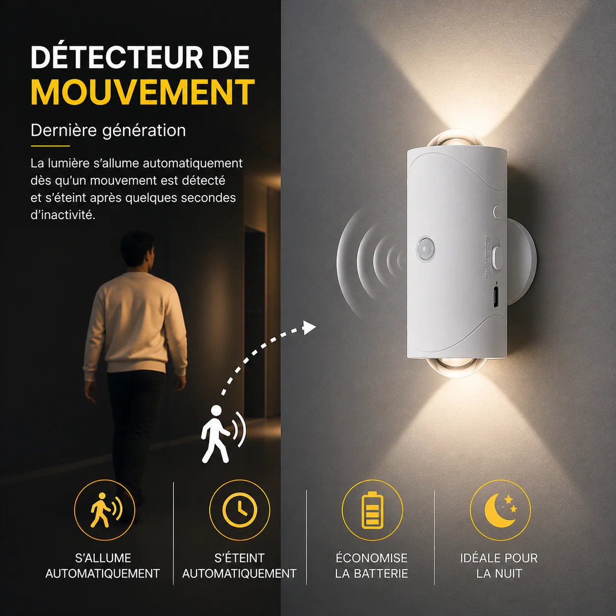 Lampe Murale LED Rechargeable avec Capteur de Mouvement
